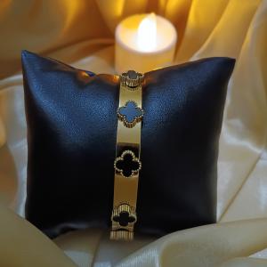 Black Clover Flower Gold Bangle Bracelet