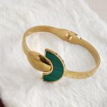 Crescent green Inlay With Gold Teardrop Shaped Element Bracelet