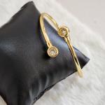 Korean Cuff Bracelet With Cubic Zirconia Accents On Each Ends