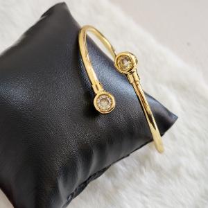 Korean Cuff Bracelet With Cubic Zirconia Accents On Each Ends