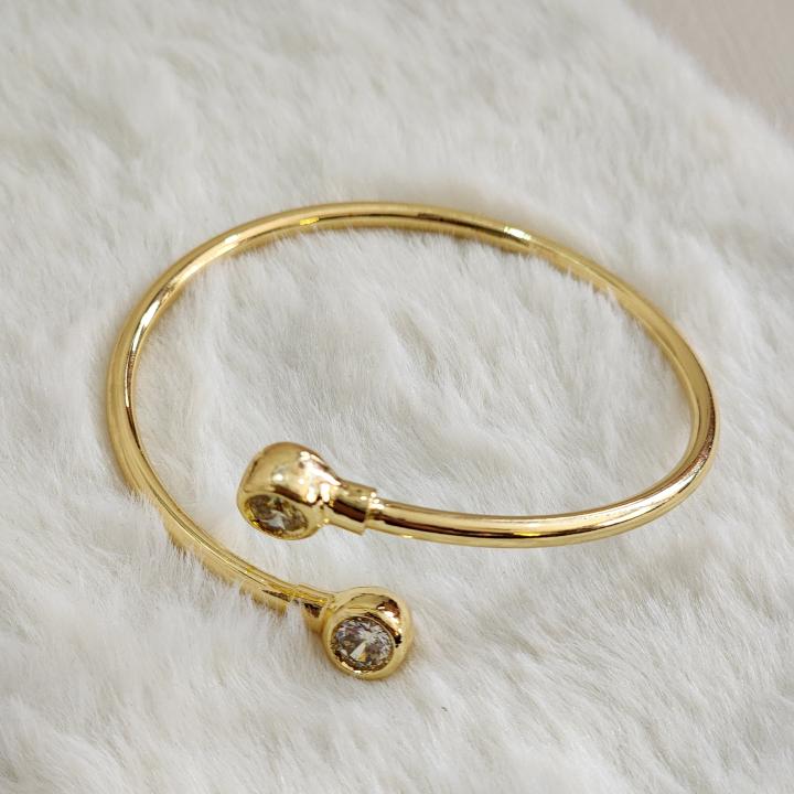 Korean Cuff Bracelet With Cubic Zirconia Accents On Each Ends