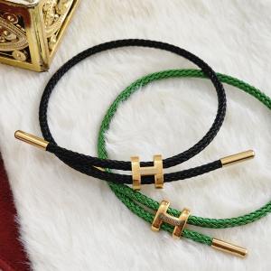 Hermès Couple Bond Black & Green Collier de Chien With Iconic H In Gold (Set Of 2)