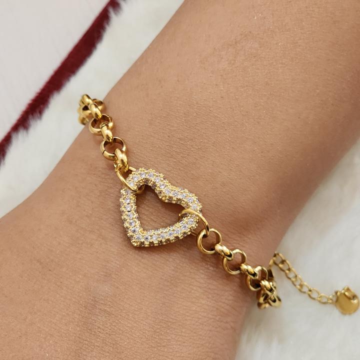 Thick Gold Chain With Heart On Top Bracelet