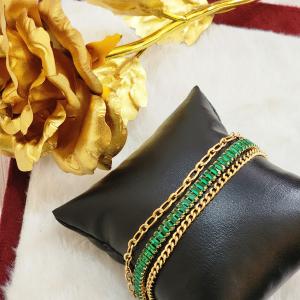 Unisex Multi Layered With Green AD Crystals Chain Bracelet