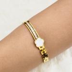 White Enamel Flower With Set of White AD Gold Bracelet