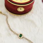 Green Emerald With White Crystals Bracelet