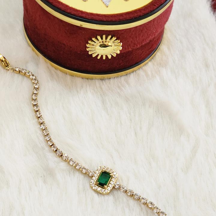 Green Emerald With White Crystals Bracelet