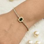 Green Emerald With White Crystals Bracelet