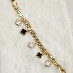 Iconic Black & White Clover Motif Charms Gold Bracelet