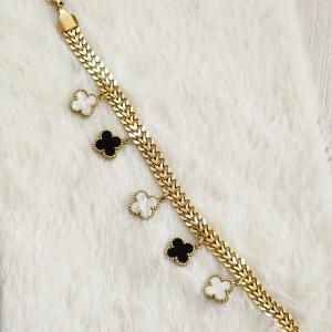 Iconic Black & White Clover Motif Charms Gold Bracelet