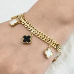 Iconic Black & White Clover Motif Charms Gold Bracelet