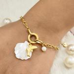 Gold Plated Chain Bracelet With Dolphin & Seashell Charms