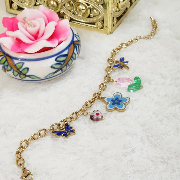 Designer Multi Charms Gold Chain Bracelet