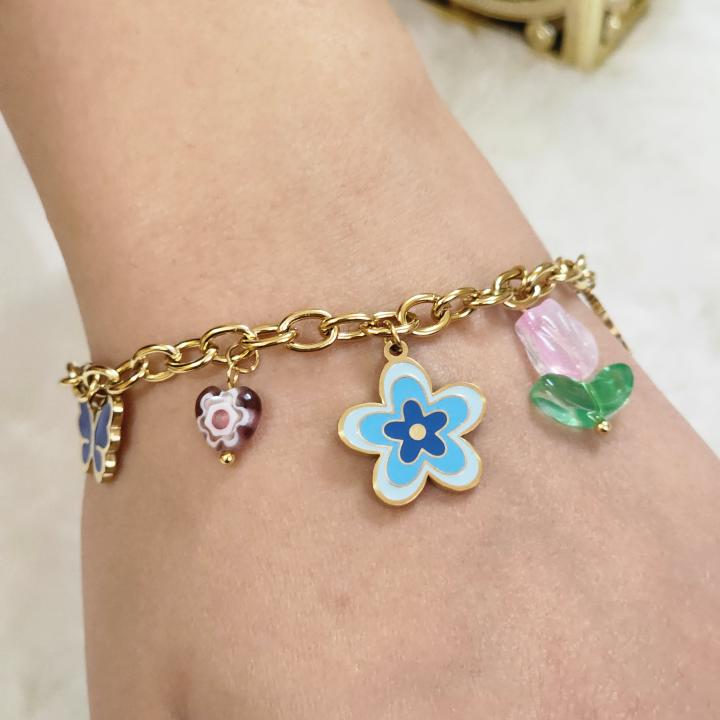 Designer Multi Charms Gold Chain Bracelet