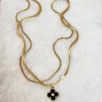 Elegant Gold-Plated Layered Necklace with Black Clover Pendant