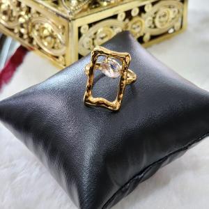 Organic Frame Gold Textured Ring with Oval Crystal