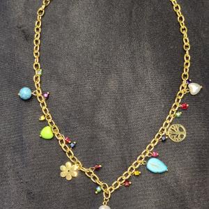 Bohemian Charm Gold Chain Necklace with Semi-Precious Stones & Pearl Drop