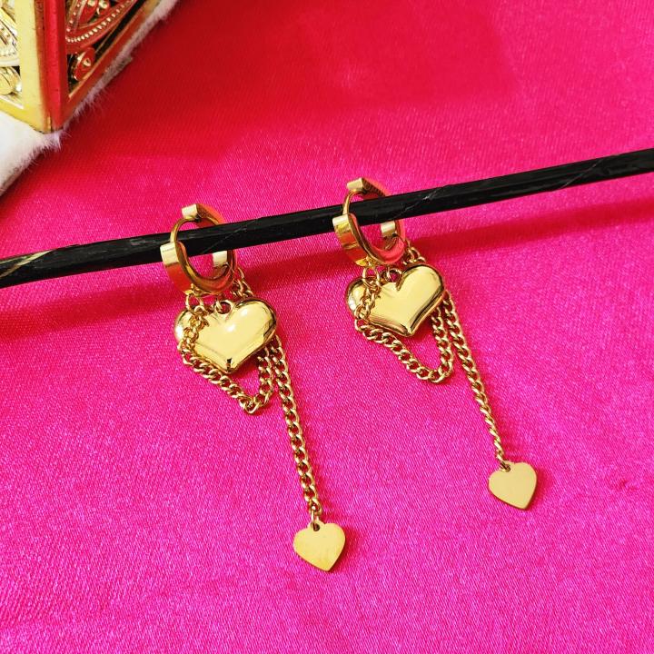 Eternal Duo Heart Gold-Plated Dangling Earrings