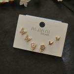 Butterfly & Flower Designed Earrings Embellished With Gemstones ( Set Of 3 )