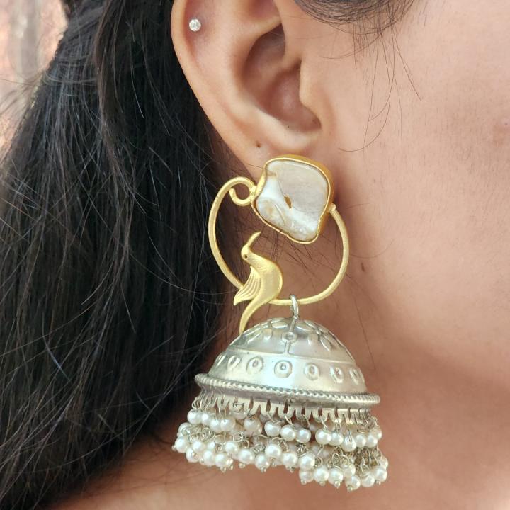 Peacock Grace Pearl Jhumka Earrings