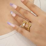 Organic Frame Gold Textured Ring with Oval Crystal