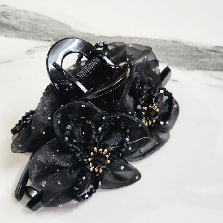 Midnight Bloom Crystal Hair Clutcher