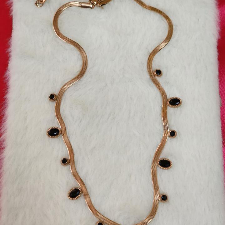 Midnight Grace Gold-Plated Necklace with Black Stone Charms