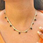 Midnight Grace Gold-Plated Necklace with Black Stone Charms