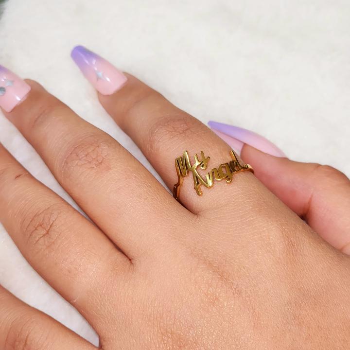 Personalized My Angle Gold Ring