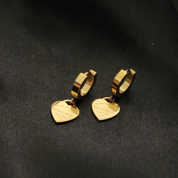 Tiffany & Co. Inspired Heart Tag Gold Dangle Earrings