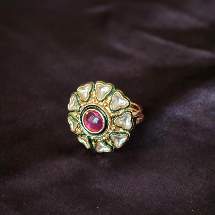 Mughal Lotus Kundan Cocktail Ring