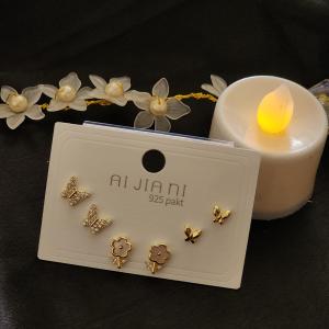 Butterfly & Flower Designed Earrings Embellished With Gemstones ( Set Of 3 )