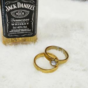 Couple Promise Gold Rings With Cubic Zirconia On Top ( Set Of 2 )