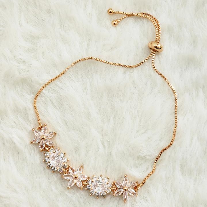 American Diamond Floral Radiance Adjustable Bracelet