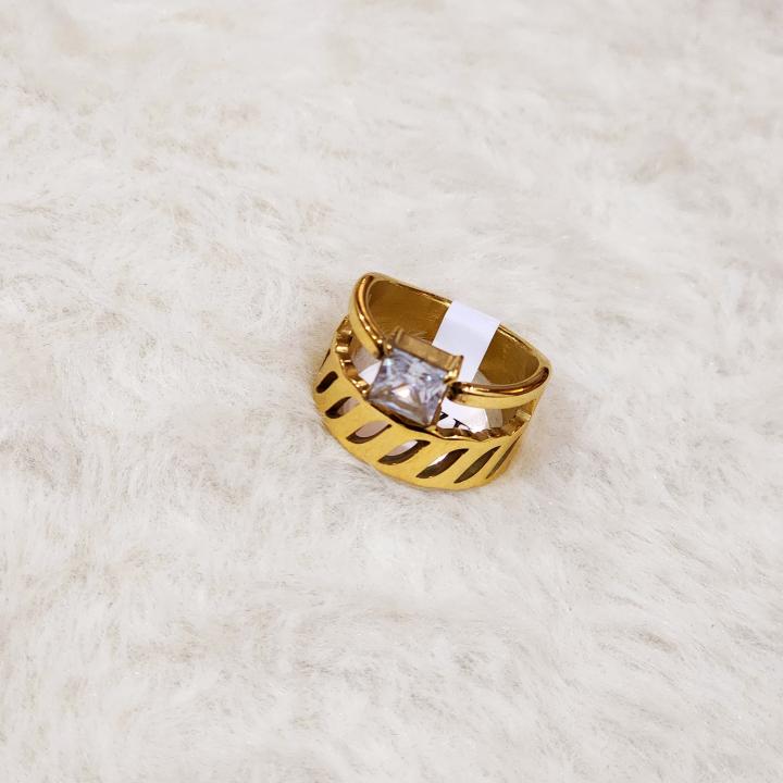 Gold Ring With A Shank Design & Square-Cut Gemstone On Top