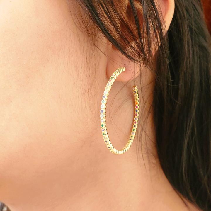 Color Pop Diamond Gold Hoops/Bali