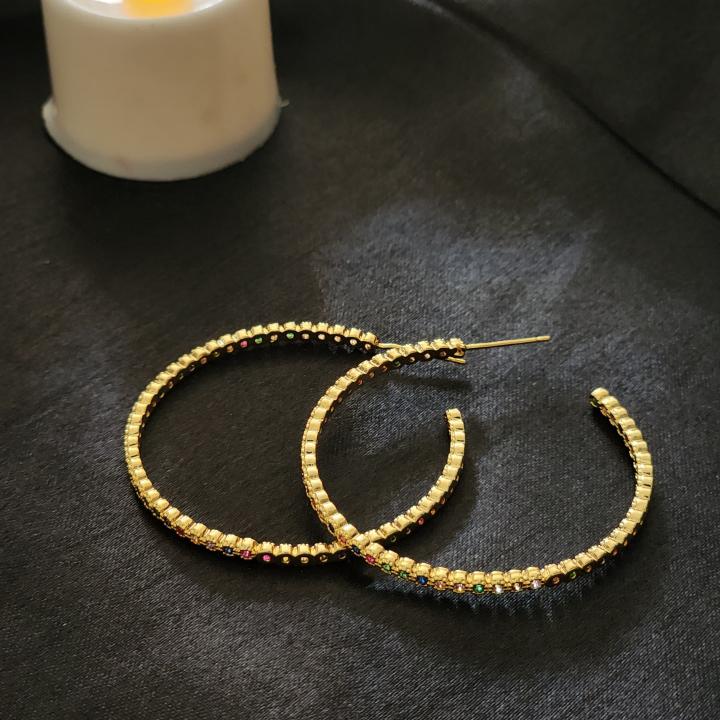 Color Pop Diamond Gold Hoops/Bali