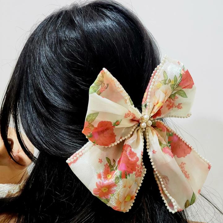 Rosabelle Floral Silk Hair Bow Pin