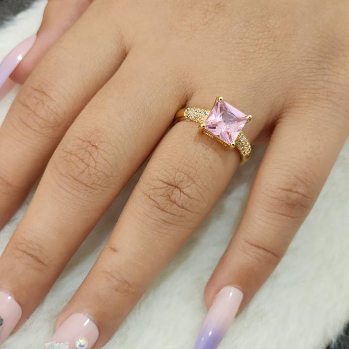 Pink Square-Cut Diamond Gold Ring
