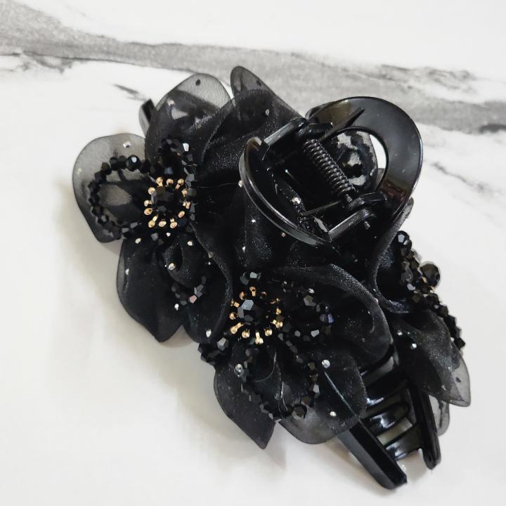 Midnight Bloom Crystal Hair Clutcher