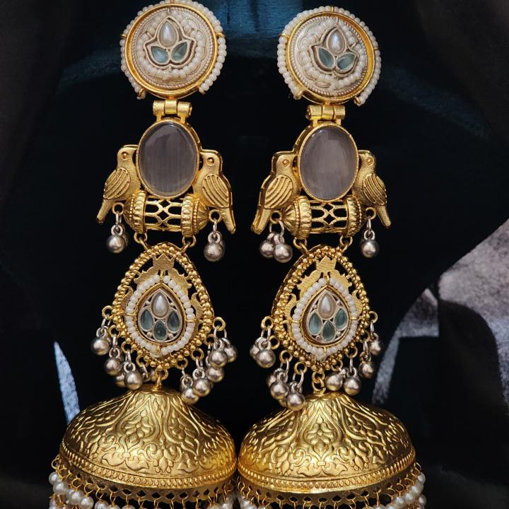 Royal Mayura Kundan Jhumka Earrings