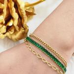 Unisex Multi Layered With Green AD Crystals Chain Bracelet