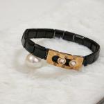 Unisex Black Ceramic Chain With Gold Plated Top Cuff Band
