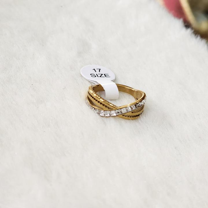 Infinity/Promise Gold Ring With Square-Cut Gems On It