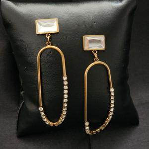 Gold Dangle Earrings With Engraved Gemstones