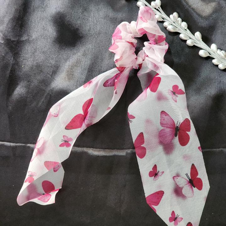 Crimson Bloom – Luxe Aabhushan Butterfly Chiffon Scrunchie
