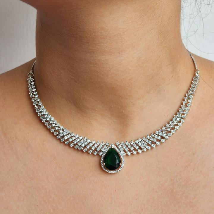 Emerald Majesty American Diamond Necklace Set