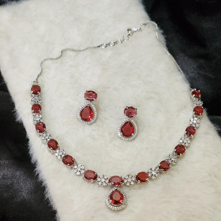Crimson Radiance American Diamond Necklace Set