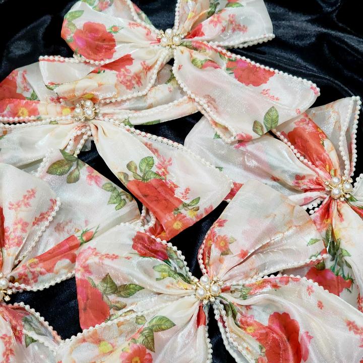 Rosabelle Floral Silk Hair Bow Pin
