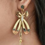 Korean Bow Designed Centred with Clear Rectangular Stone & Dangling Fox Pearl